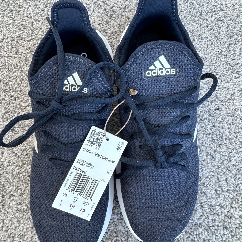 adidas Women's Navy and White Athletic Running Shoes - Picture 2 of 5